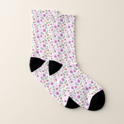 Spring Floral Pink Peach And Purple Socks