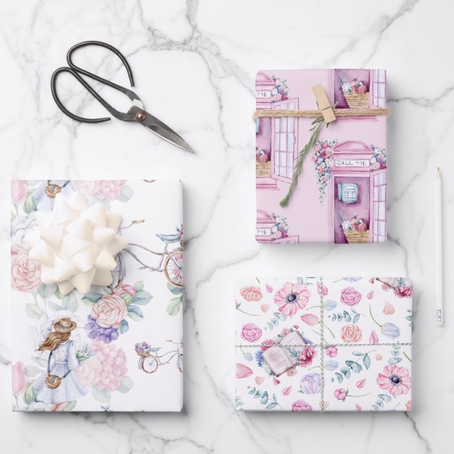Spring Floral | Pink Phone Booth Wrapping Paper Sheets (Front)
