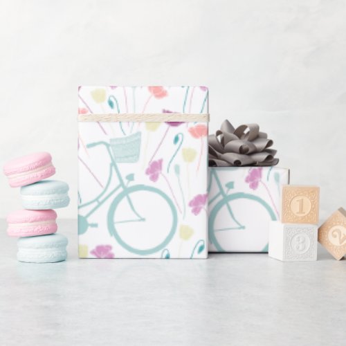Spring Floral Plum Mint Yellow Retro Bicycle Wrapping Paper