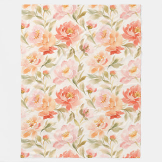 Spring Floral Print Soft Pink Peach Blooms Fleece Blanket