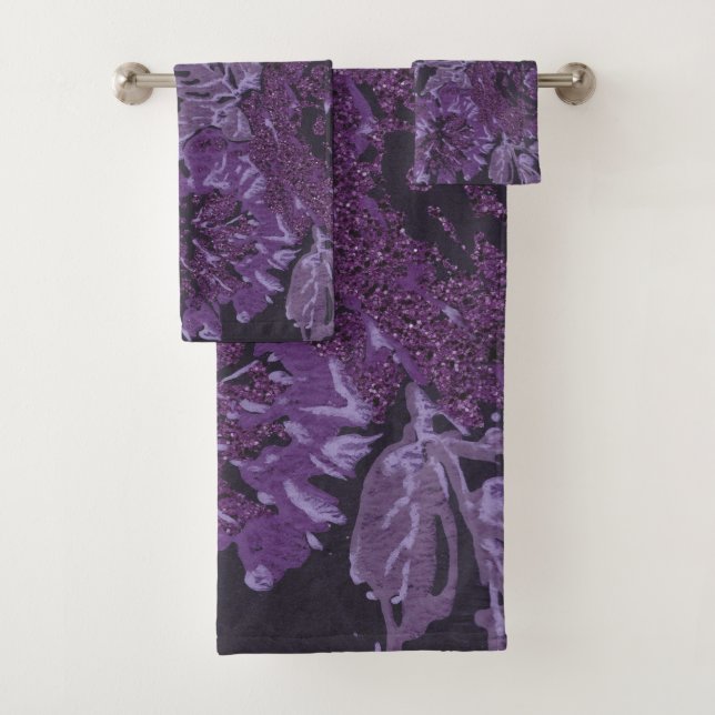 SPRING FLORAL PURPLE BLACK BATHROOM TOWEL SET (Insitu)