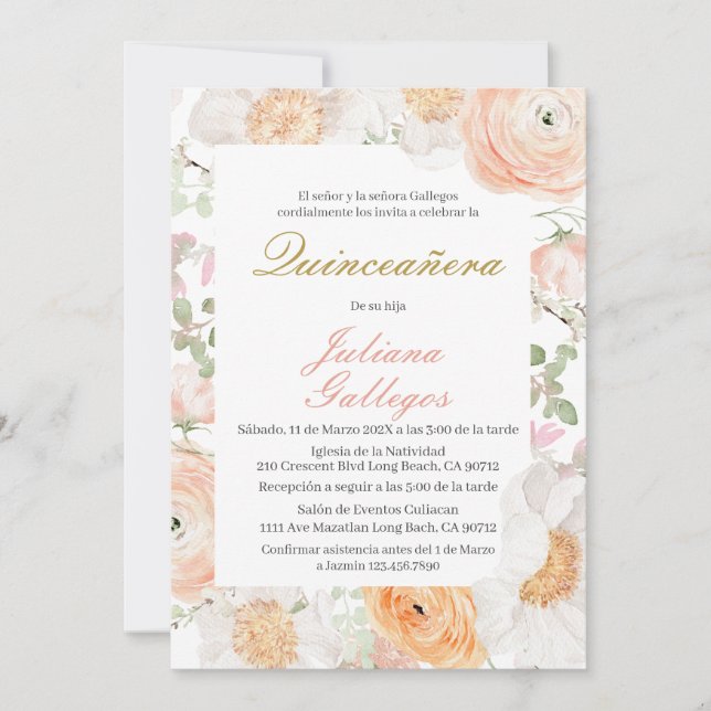 Spring Floral Quinceanera invitation (Front)