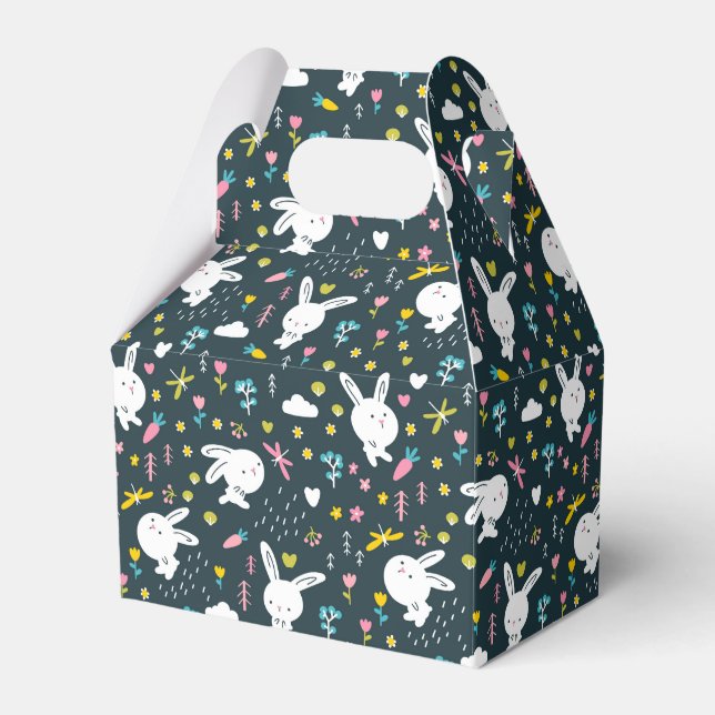 Spring Floral Rabbits Favor Box (Front Side)