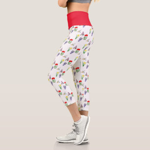 Spring Floral Red Tulip Daffodil Lilac Capri Leggings