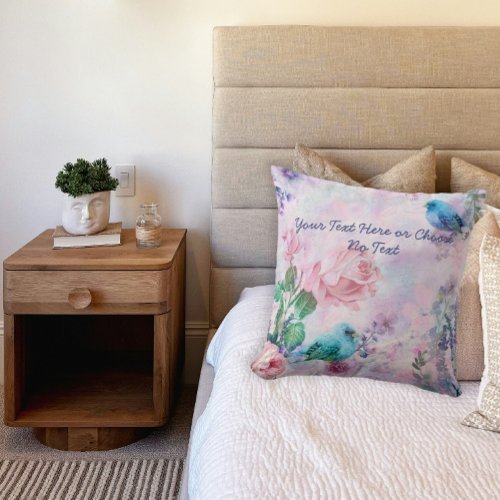 Spring Floral Roses Blue Birds Pastel Pink Garden Throw Pillow