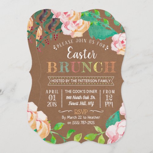 Spring Floral Rustic Kraft Easter Brunch Invitation