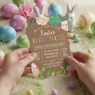 Spring Floral Rustic Kraft Easter Brunch Invitation