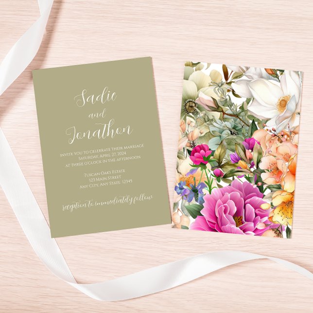 Spring Floral Sage Green Wedding Invitation (Creator Uploaded)