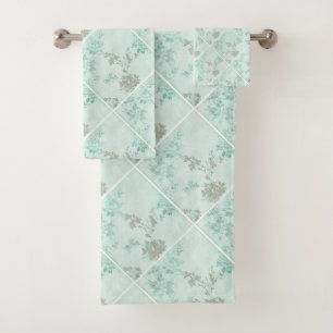SPRING FLORAL SEAFOAM GRID BATHROOM TOWEL SET