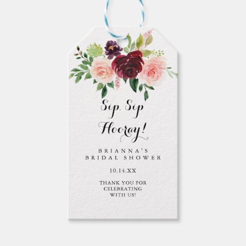 Spring Floral Sip Sip Hooray Bridal Shower Gift Tags