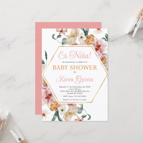 Spring Floral Spanish Baby Shower Girl Invitation