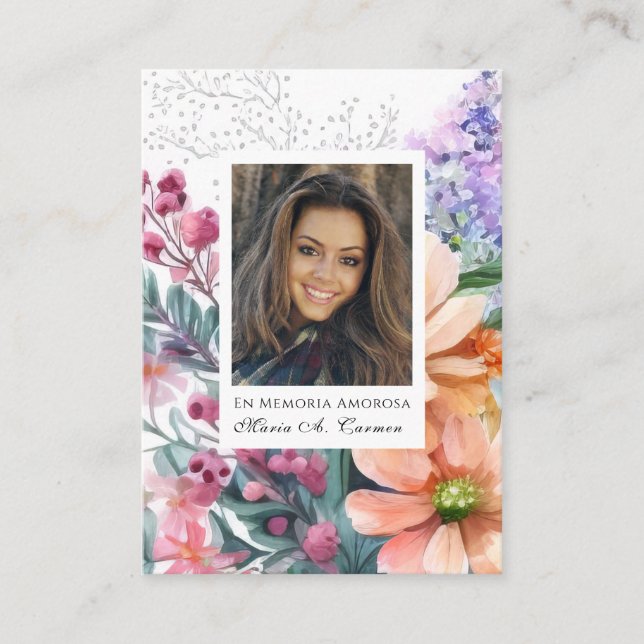 Spring  Floral Spanish Funeral Prayer  Place Card (Front)