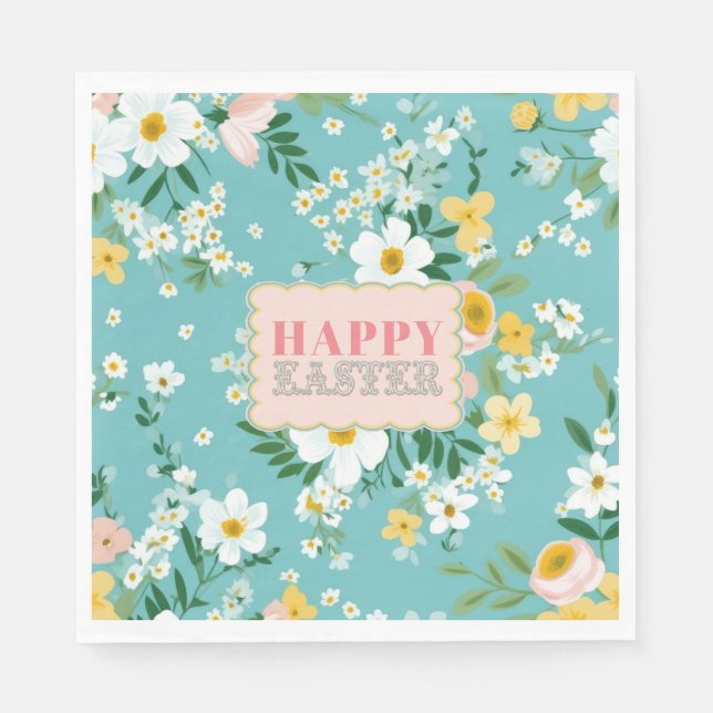 Spring Floral Squiggle Frame Easter Brunch  Napkins (Front)