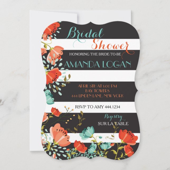 Spring Floral Striped Bridal Shower Invitations (Front)