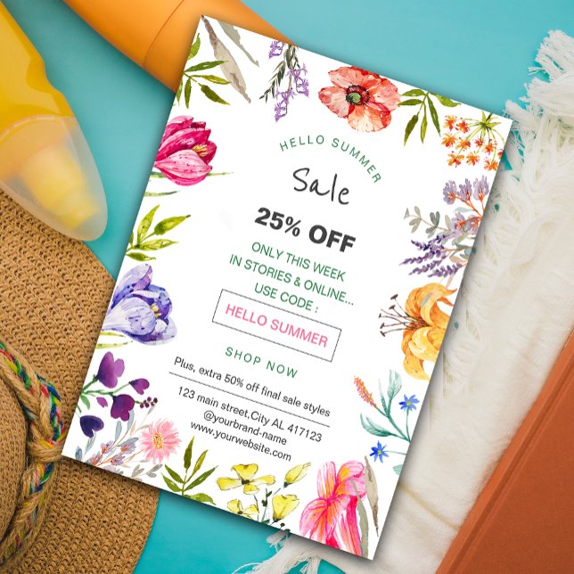 Spring floral Summer sale promotion  flyer ( spring and summer sale promotion marketing flyer. #springflyer #brightcolor #springbloom #summer )