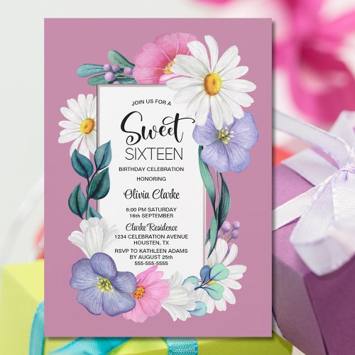 Spring Floral Sweet 16 Birthday Party Invitation