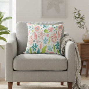 Spring Floral Teal and Pink Square Pillow