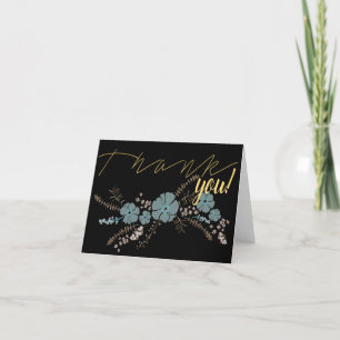 Spring Floral Teal Pink Black Flower Motif Letterpress Thank You Card