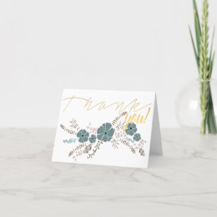 Spring Floral Teal Pink Gray Flower Motif Thank You Card