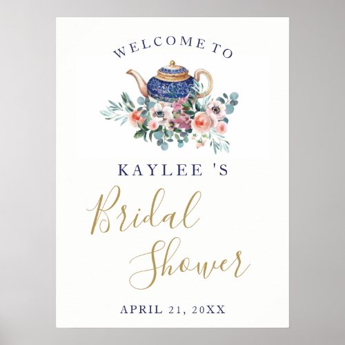 Spring floral teapot Bridal Shower welcome sign