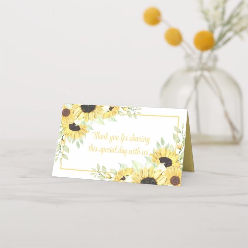 Spring Floral Thank You Yellow Sunflowers Wedding Place Card