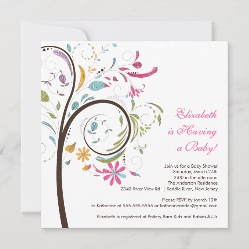 Spring Floral Tree Baby Shower Invitation