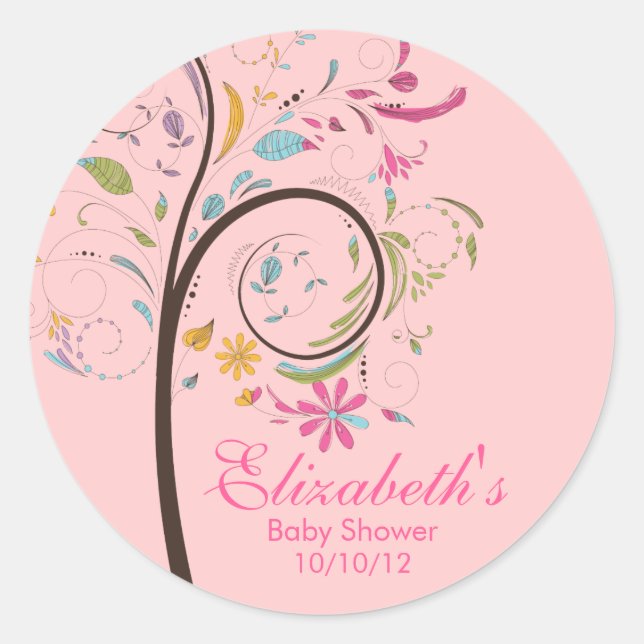Spring Floral Tree Baby Shower Sticker (Front)