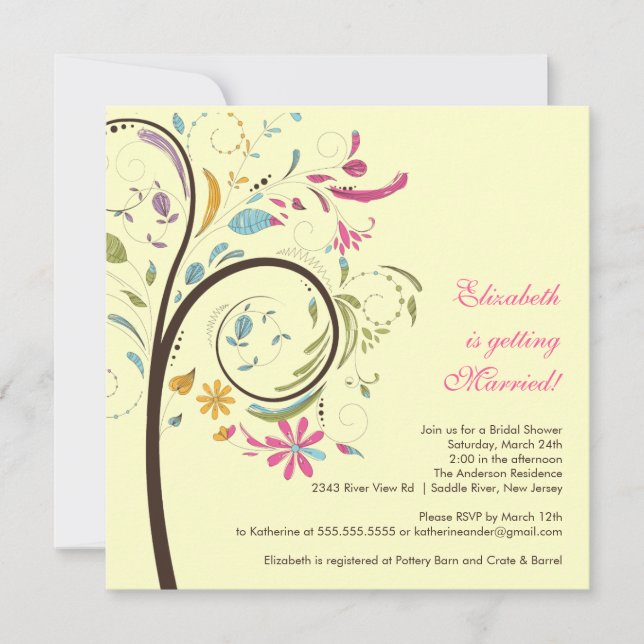 Spring Floral Tree Bridal Shower Invitation (Front)