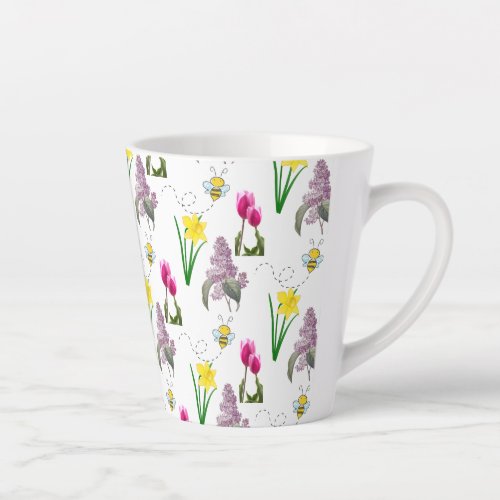Spring Floral  Tulip Daffodils Lilacs  Latte Mug