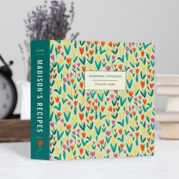Spring Floral Tulip Field Yellow & Green Flowers  3 Ring Binder by CartitaDesign at Zazzle