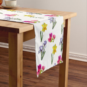 Spring Floral Tulips Daffodils Irises Short Table Runner