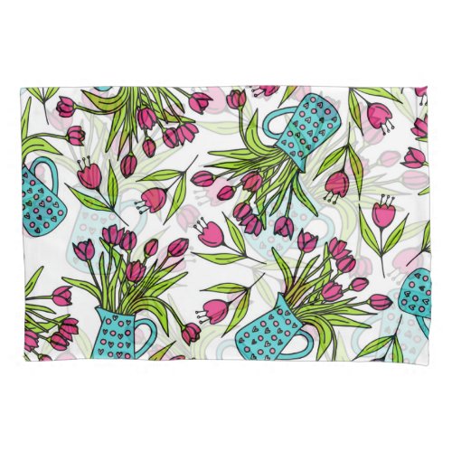 Spring Floral Vintage Doodle Sketch Pillow Case