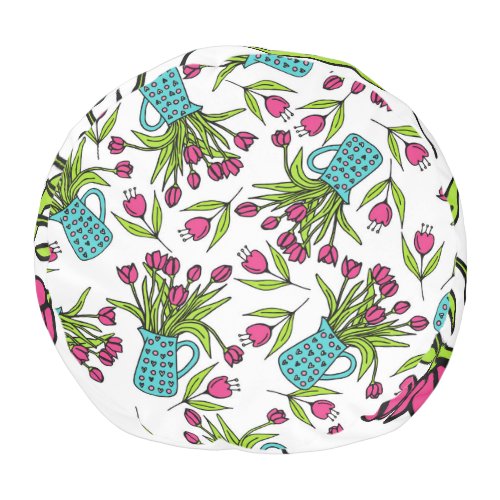 Spring Floral Vintage Doodle Sketch Pouf