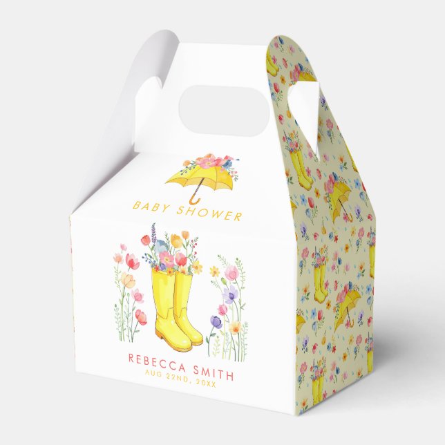 Spring Floral Watercolor Baby Shower Favor Boxes – (Front Side)