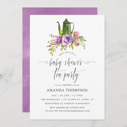 Spring Floral Watercolor Baby Shower Tea Party Invitation