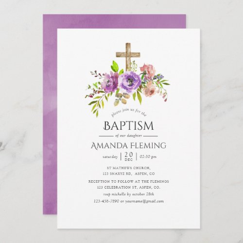 Spring Floral Watercolor Baptism or Christening Invitation