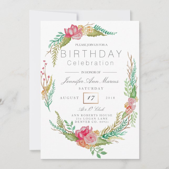 Spring Floral Watercolor | Birthday Party Invitation (Front)