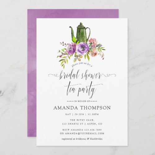 Spring Floral Watercolor Bridal Shower Tea Party Invitation