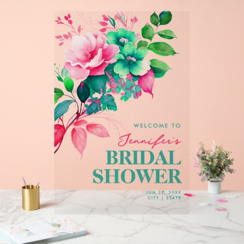 Spring Floral Watercolor Bridal Shower Welcome  Acrylic Sign