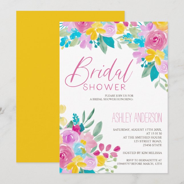 Spring floral watercolor bright cool Bridal shower Invitation (Front/Back)