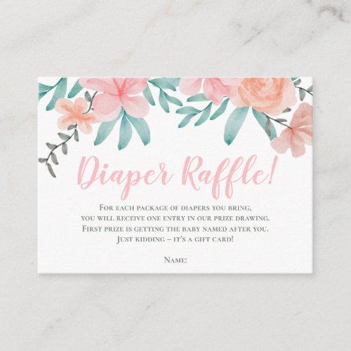 Spring floral watercolor coral diaper raffle enclosure card