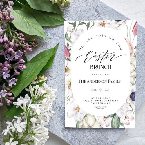Spring Floral Watercolor Easter Brunch Invitation