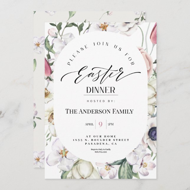 Spring Floral Watercolor Easter Dinner Invitation (Front/Back)
