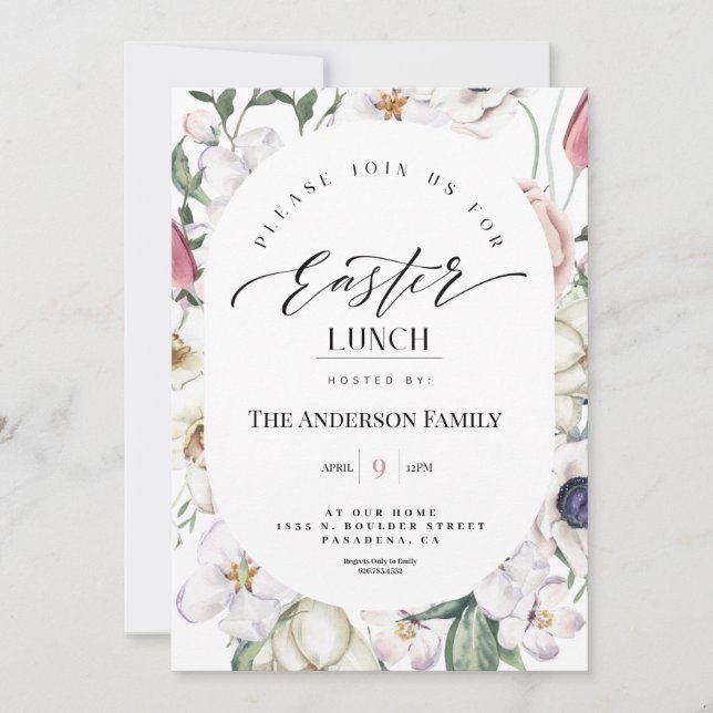 Spring Floral Watercolor Easter Lunch Invitation (Front)
