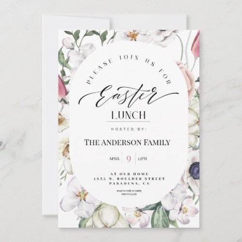 Spring Floral Watercolor Easter Lunch Invitation