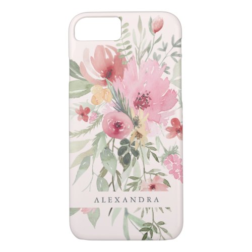 Spring Floral  Watercolor Flowers with your Name iPhone 87 Case