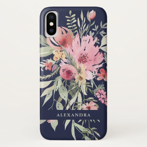 Spring Floral  Watercolor Flowers with your Name iPhone X Case