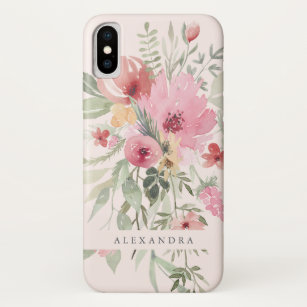 Spring Floral   Watercolor Flowers with your Name iPhone X Case