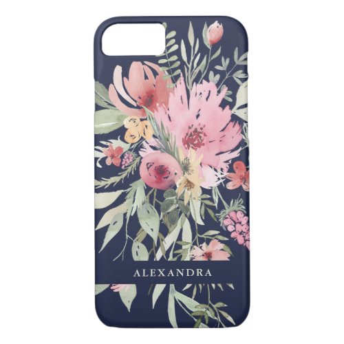 Spring Floral  Watercolor Flowers with your Name iPhone 87 Case