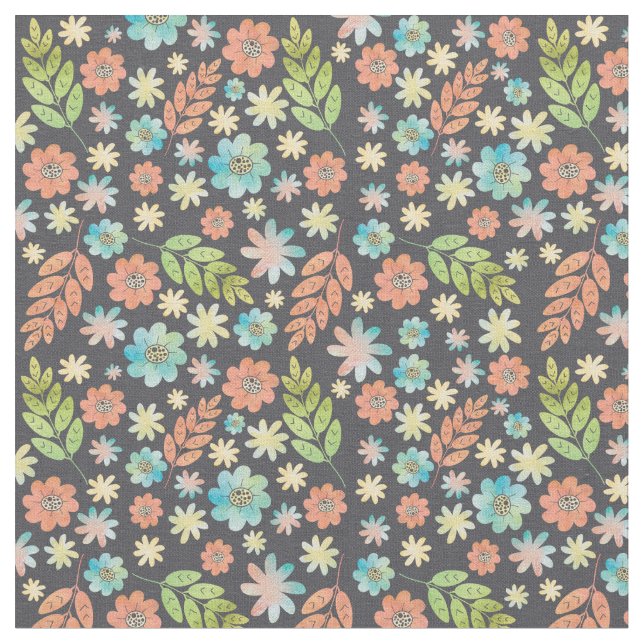 Spring Floral Watercolor Pattern Fabric (Close Up)